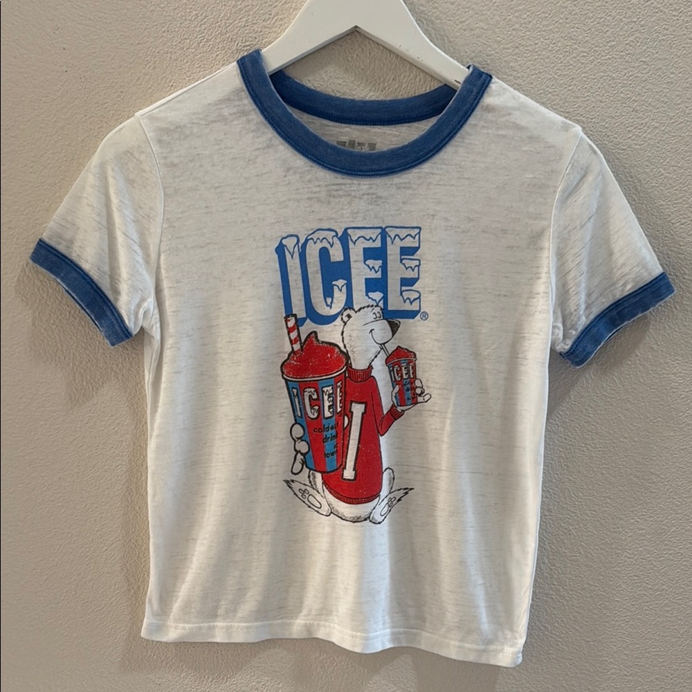 Icee Womens White and Blue Graphic T-Shirt